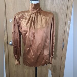 NWT Vintage Silk Courtney Rhodes Button Up High Neck Blouse Shirt